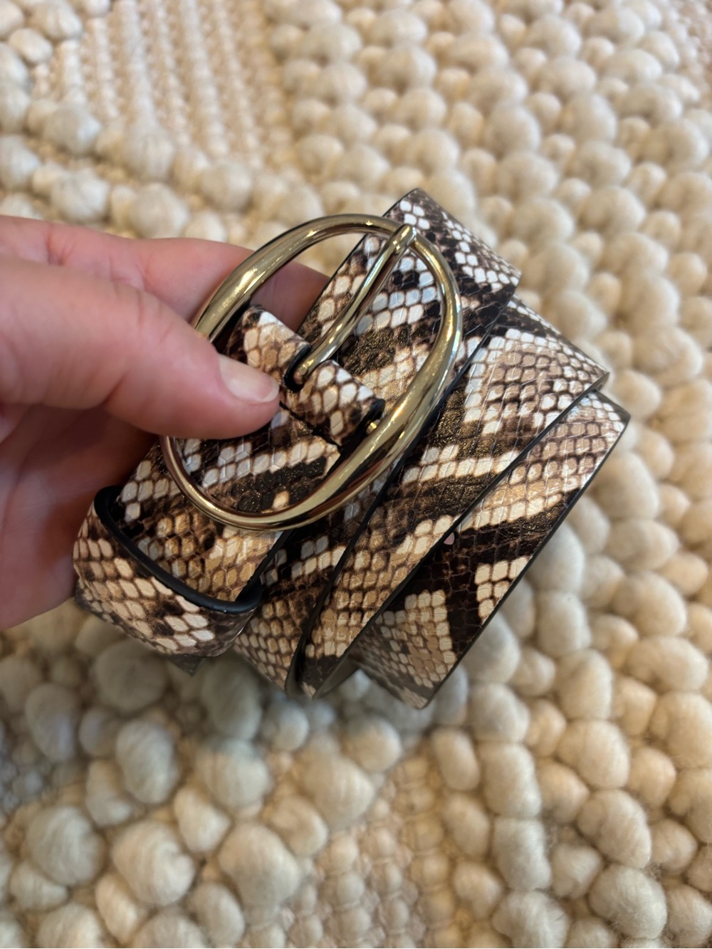 NWOT White House Black Market leather snakeskin print black brown belt S